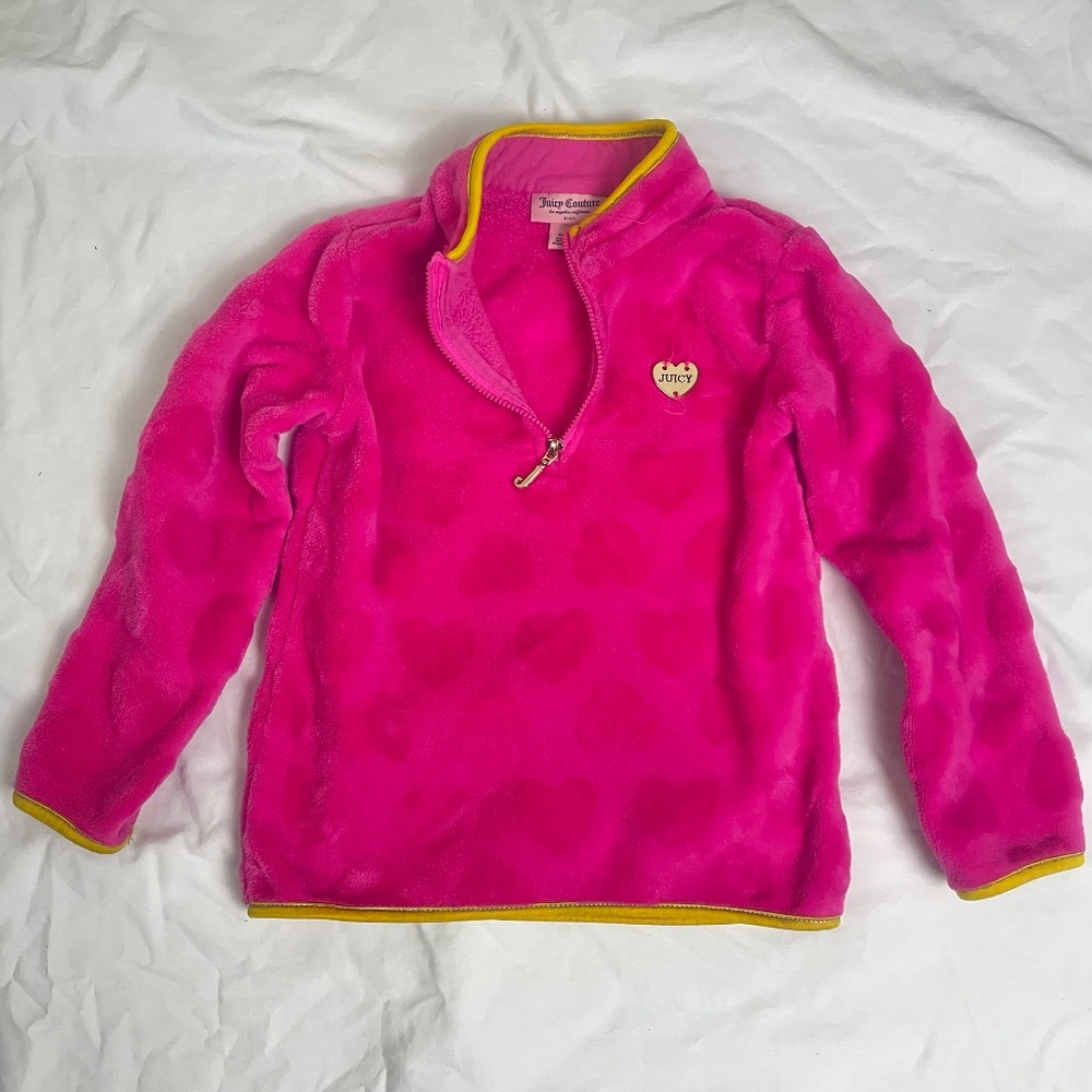 Juicy Couture Kid Girl Fleece Jacket Sz 4 1/2 Zip Heart Pink Valentine